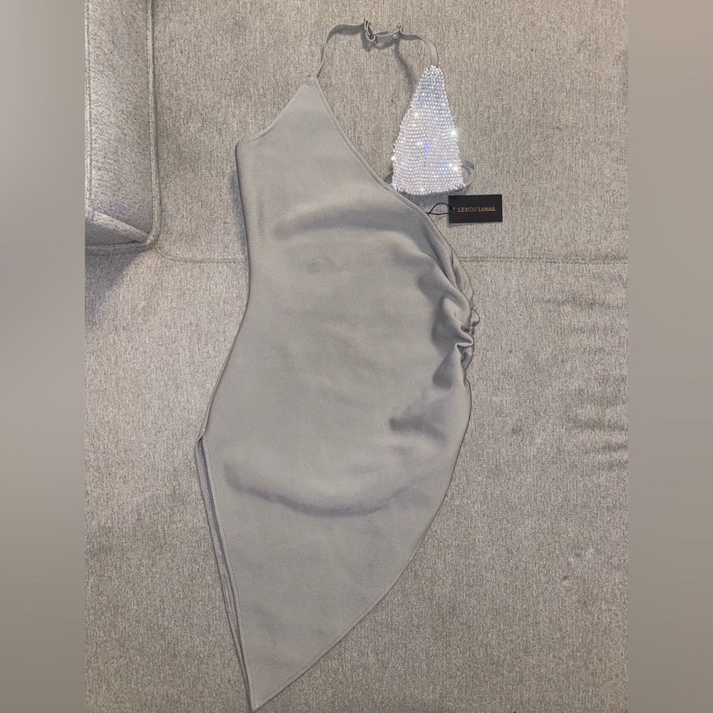 GREY LEMON LUNAR ASYMMETRICAL DRESS. SIZE SMALL.